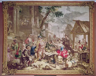 Sancho Panza en de Notenverkoper, uit het Verhaal van Don Quichot, Beauvais Werkplaats, 1735